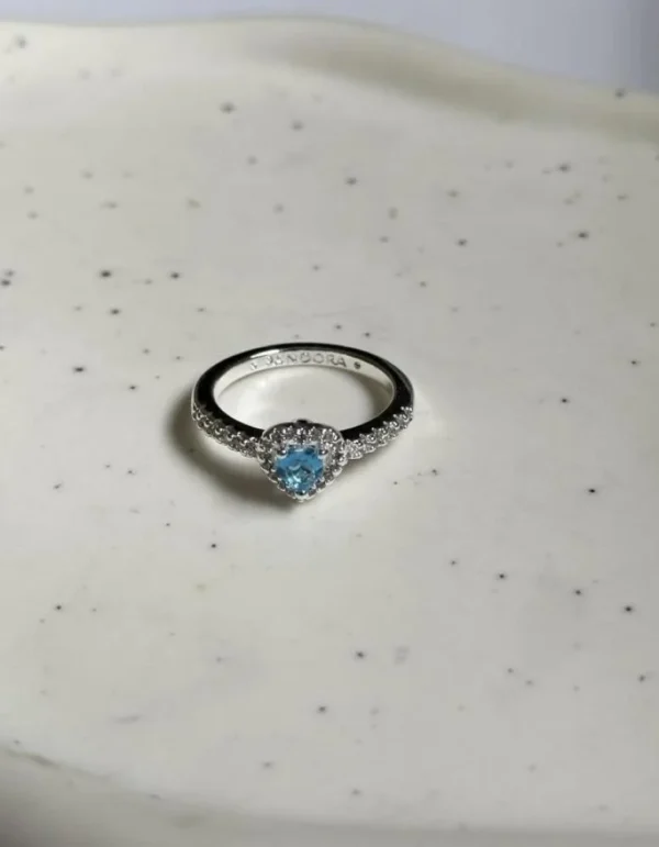 ⁦خاتم البنادورة فص بيبي بلو -Pandora ring Baby blue heart⁩ - الصورة ⁦5⁩