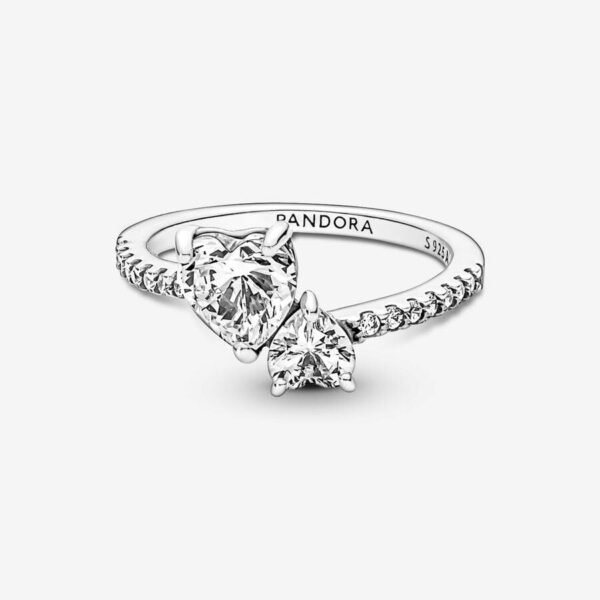 خاتم بنادورا قلبين لون ابيض - Pandora ring, two hearts, white